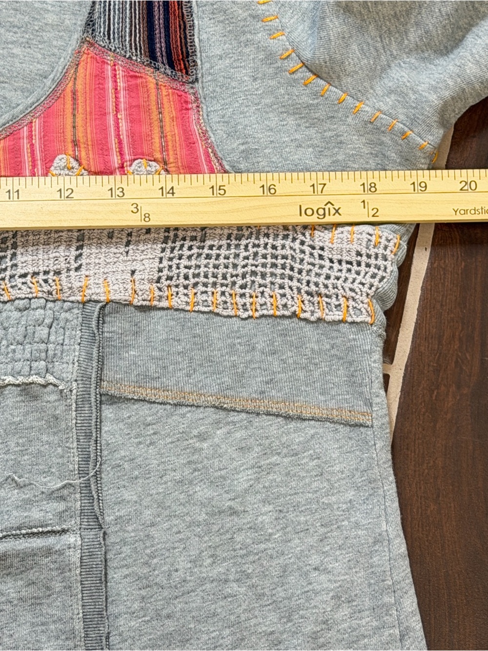 Free People Gray Pullover Hoodie with Pink & Orange Patchwork - Picture 4 of 9
